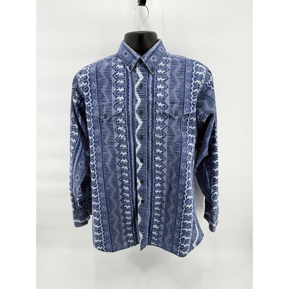 Panhandle Slim Western Shirt Mens M/L Blue Aztec Geometric Long Sleeve USA Made